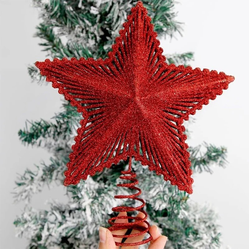 Star Tree Topper - 25cm 레드 반짝이 크리스마스 트리 토퍼