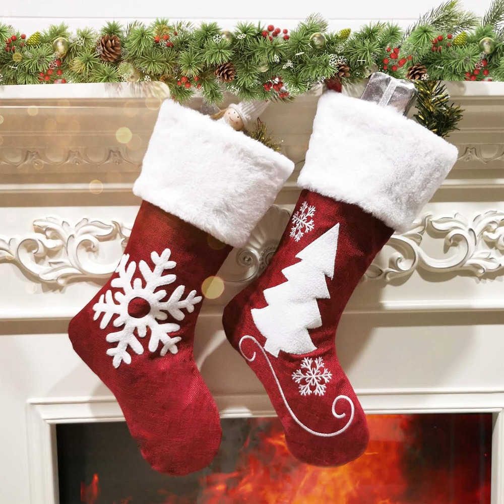 Christmas Stocking Hanging - 2-4개 대형 삼베 크리스마스 양말 18인치,