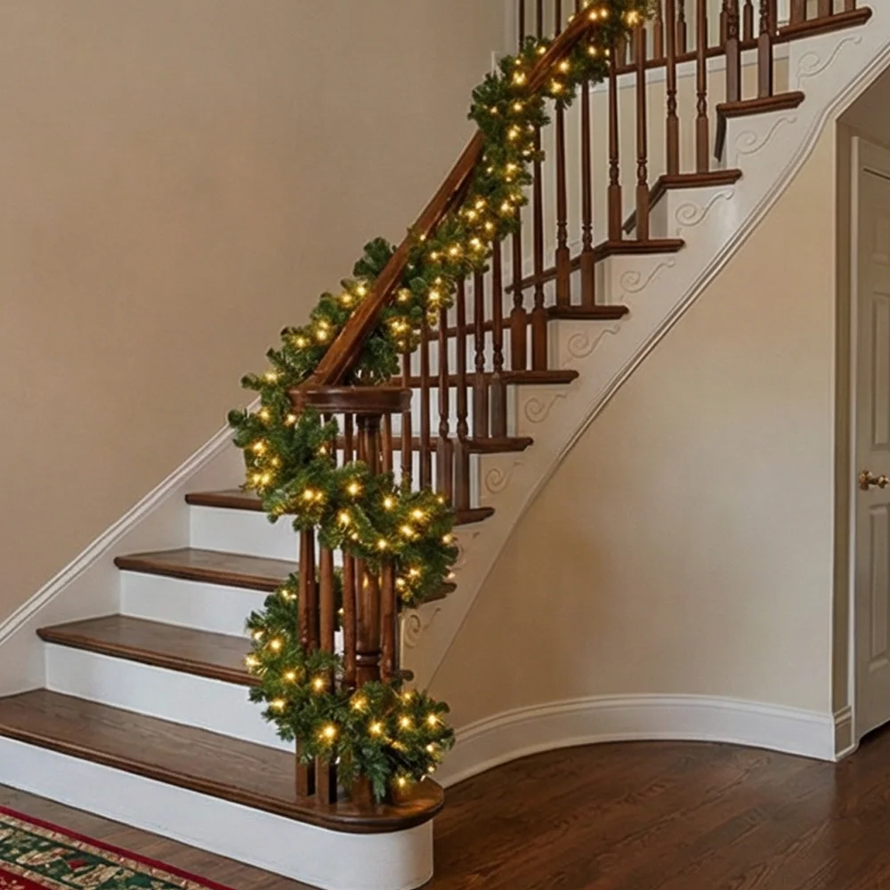 Christmas Wreath Fake - 2.7M 인공 녹색 크리스마스 화환, LED