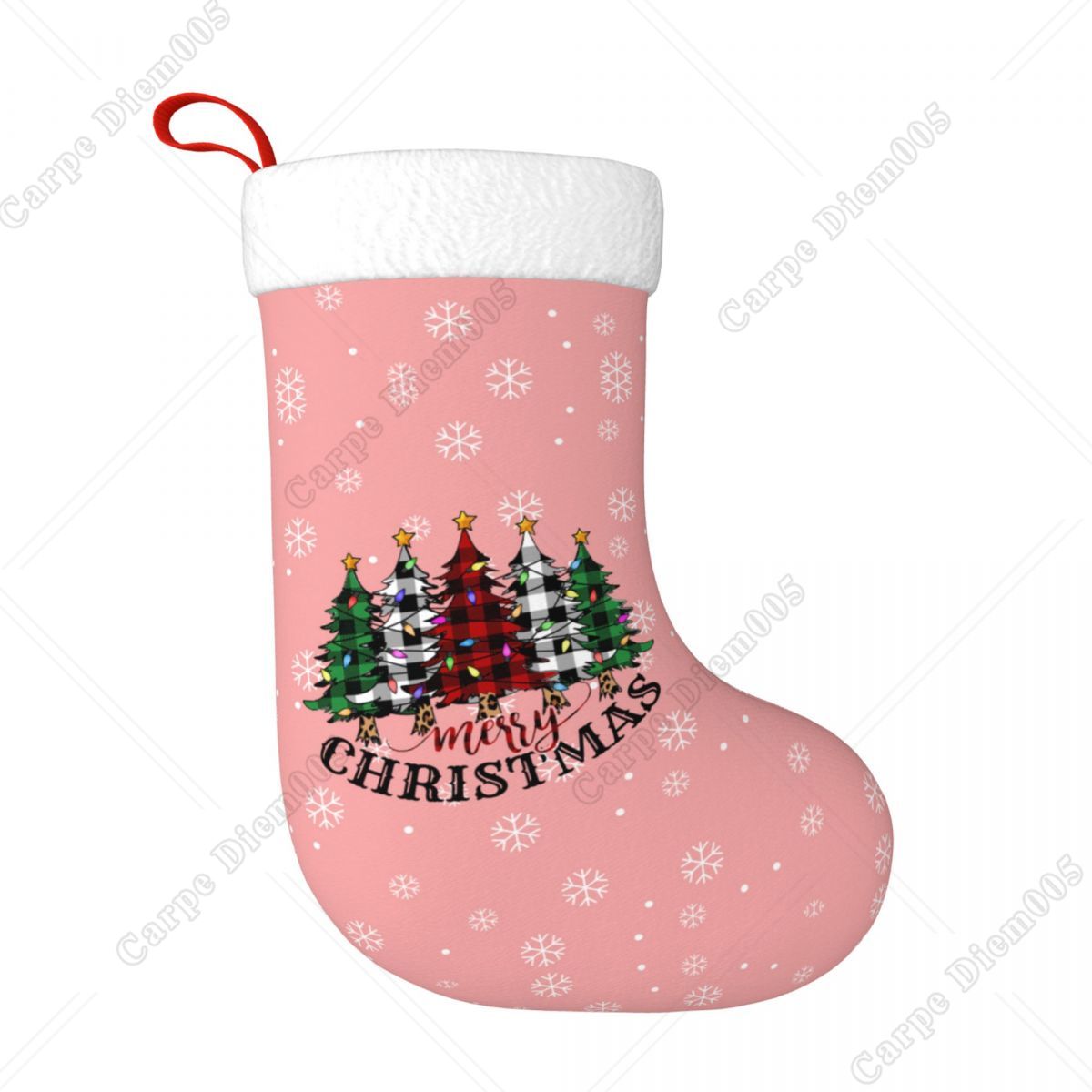Christmas Stocking Hanging - 핑크 눈송이 크리스마스 트리 스타킹, 대형
