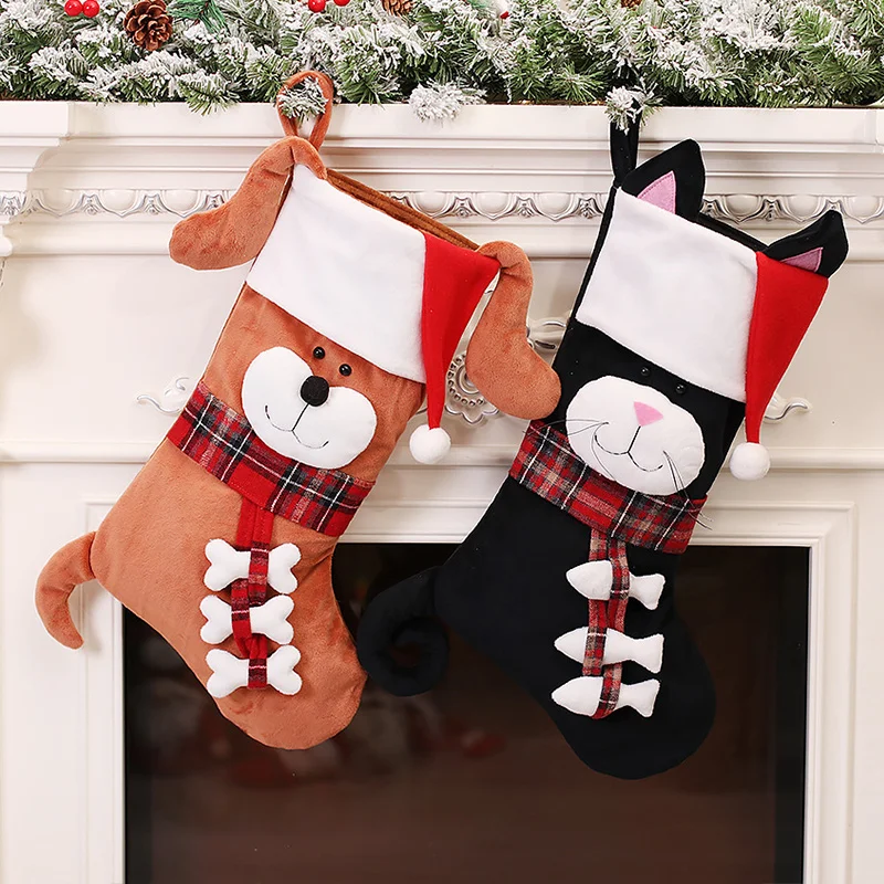 Christmas Stocking Hanging - 3D 동물 크리스마스 양말 플러시 강아지