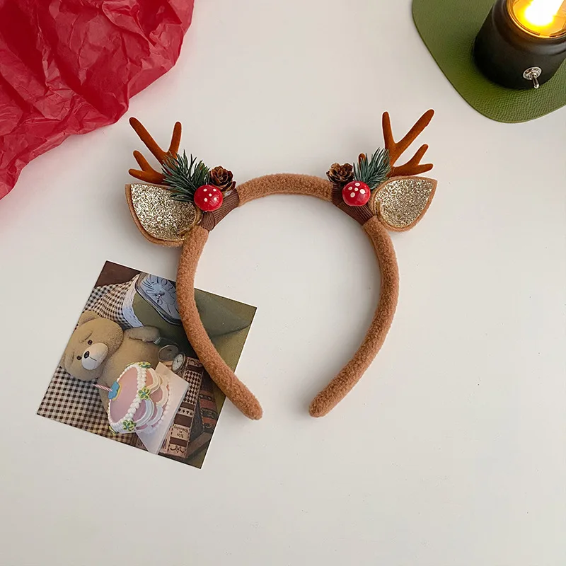 Reindeer Antlers Headband - 어린이용 크리스마스 머리띠, 순록 뿔 꽃