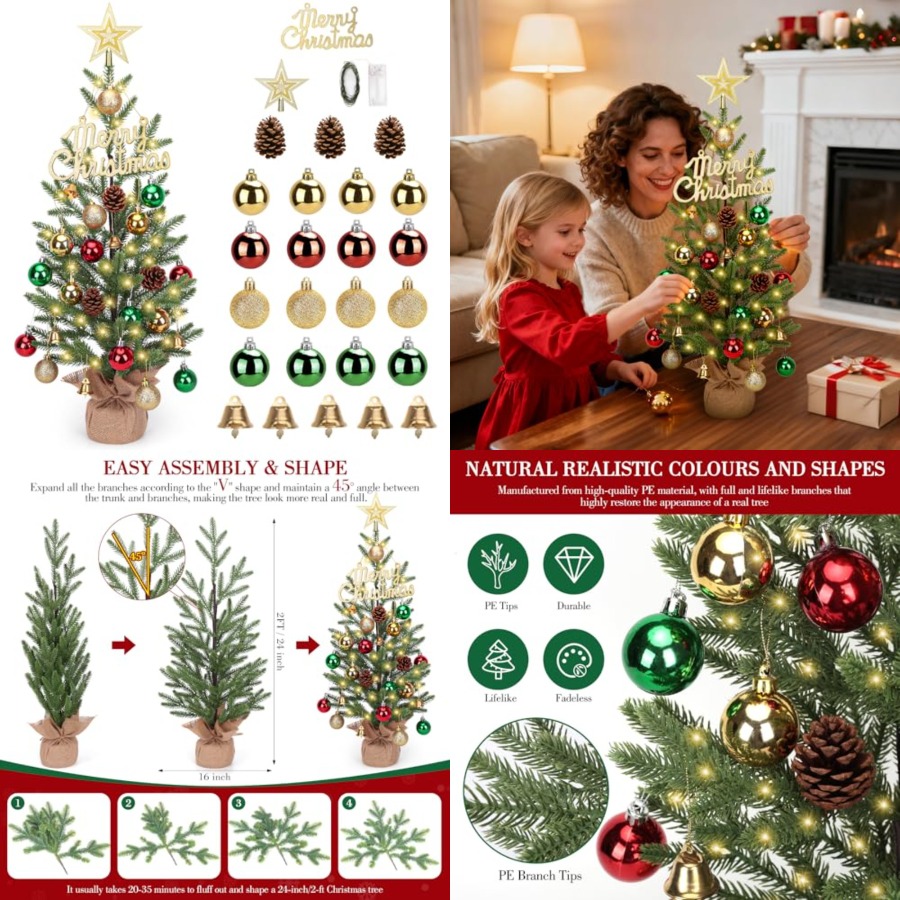 Christmas Tree Artificial - 2피트 미니 크리스마스 트리, 30개 LED