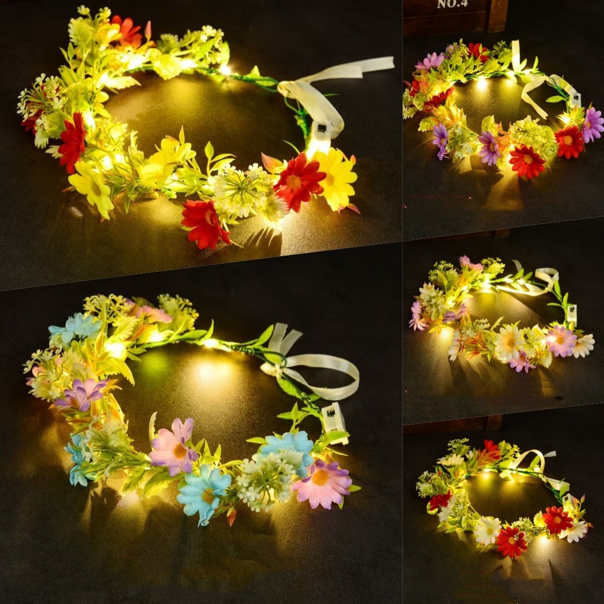 Led Fairy String Lights - 빛나는 꽃 화환 LED 꽃 왕관