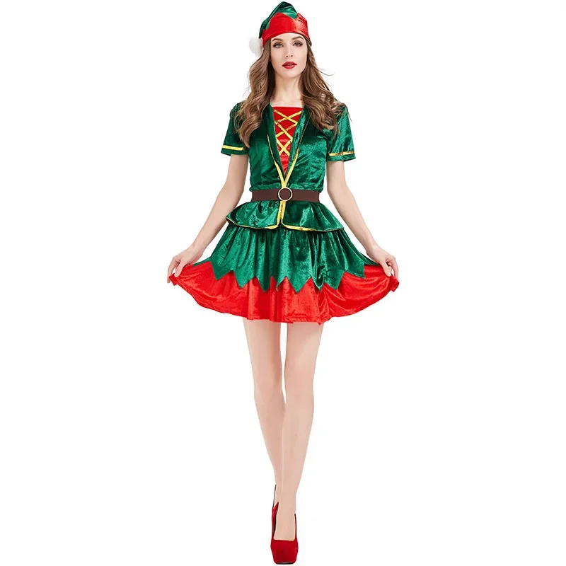 Elf Costume Christmas - 여성 크리스마스 녹색 엘프 의상 산타