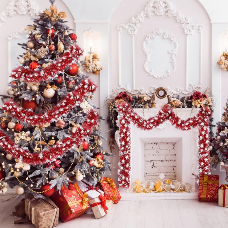 Tinsel Garland Decoration - 1개 크리스마스 테슬 눈송이 레드 가랜드