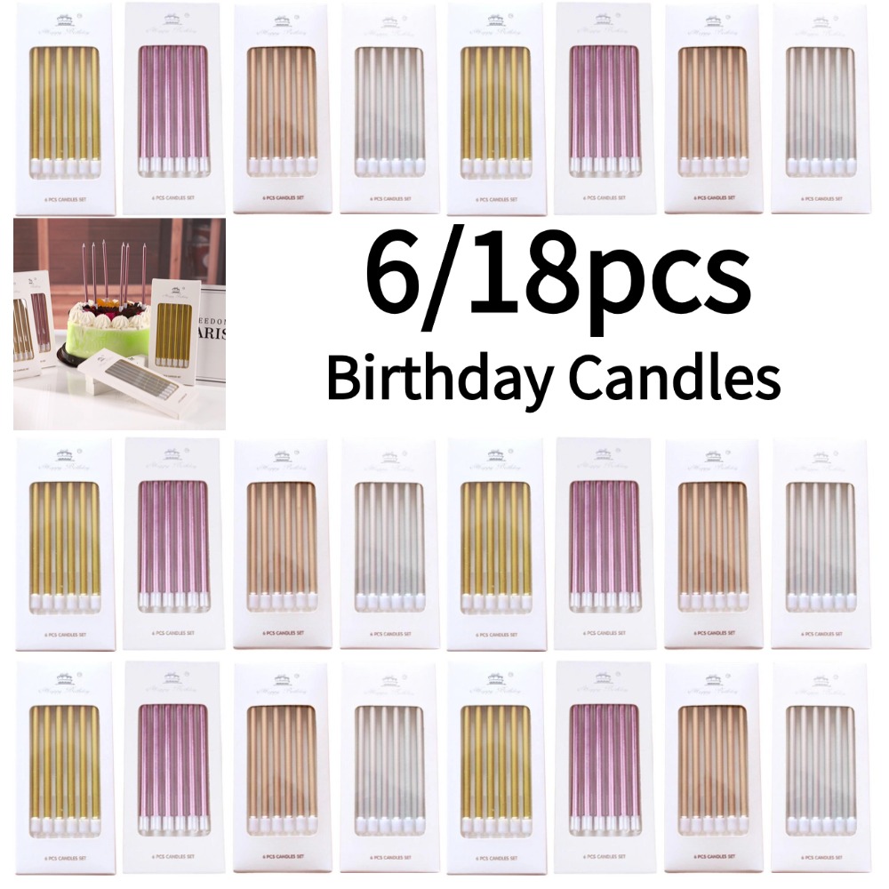 Holiday Candle Set - 6/18개 메탈 골드 실버 생일 캔들