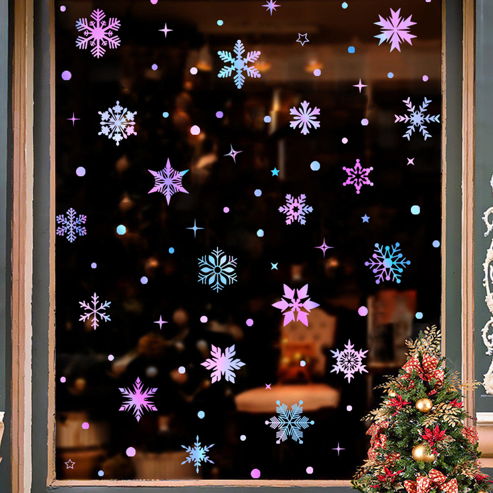 Snowflake Window Decal - 다채로운 빛나는 눈송이 벽 스티커 크리스마스
