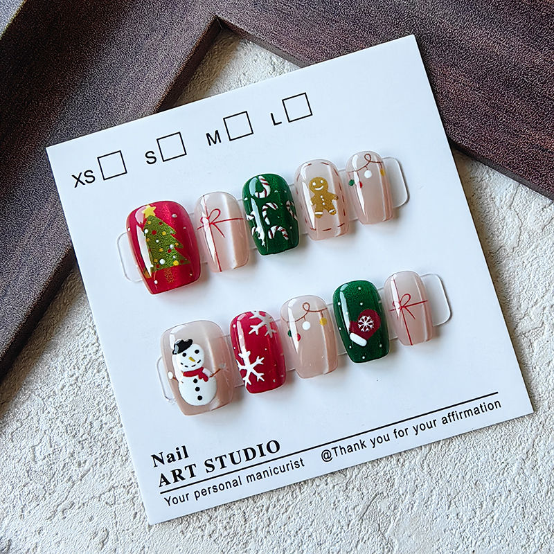 Christmas Tree Artificial - 10개 크리스마스 반수제 프레스온 네일, 귀여운