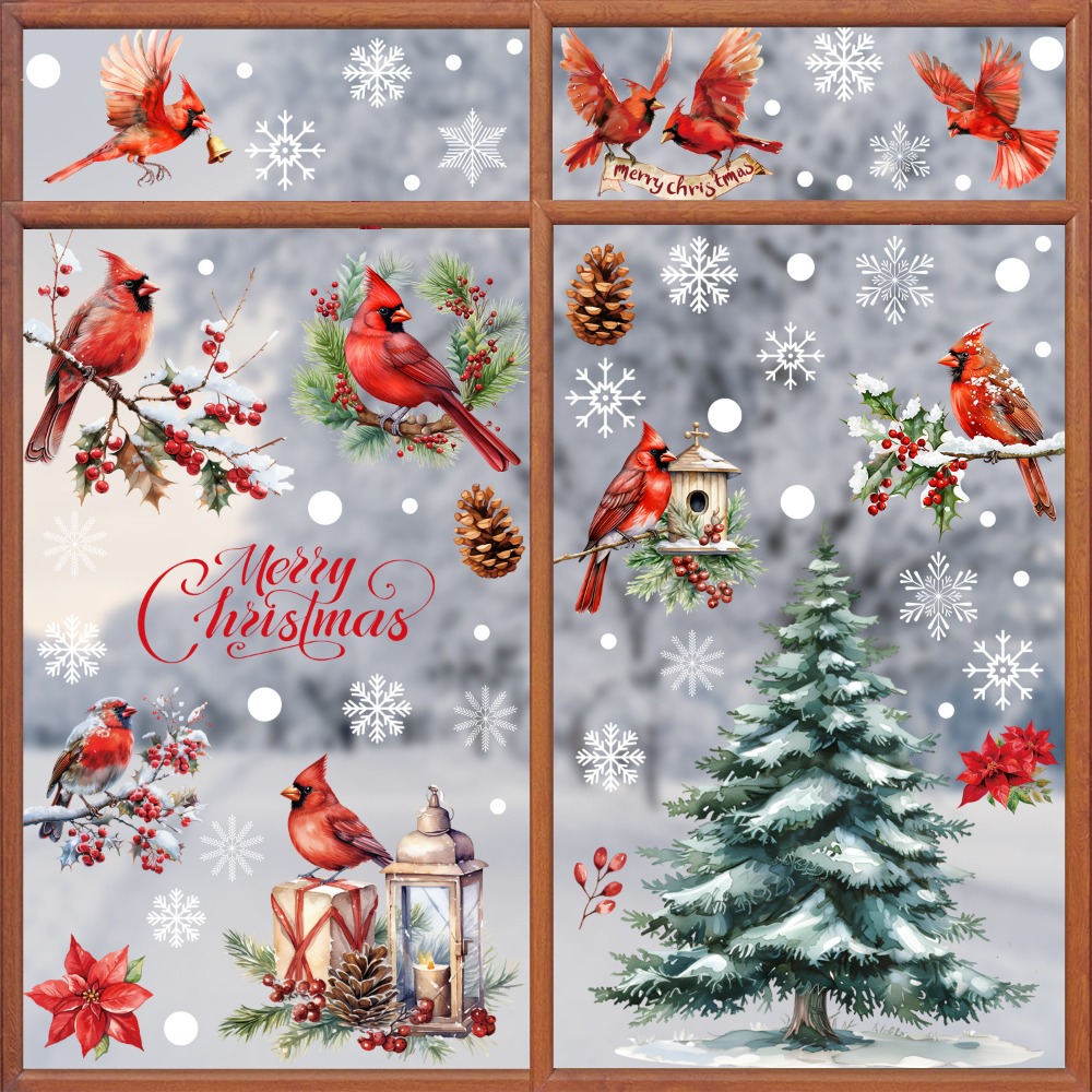 Snowflake Window Decal - 9pcs 크리스마스 창문 데칼 카디널 버드