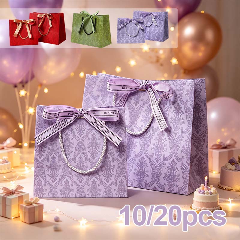 Gift Box Wrap Set - 럭셔리 두꺼운 판지 쇼핑백 레트로 그린/레드/퍼플