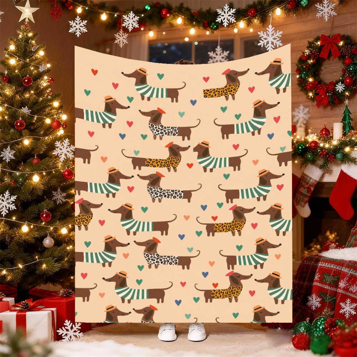 Christmas Throw Blanket - 귀여운 크리스마스 닥스훈트 강아지 담요 따뜻하고