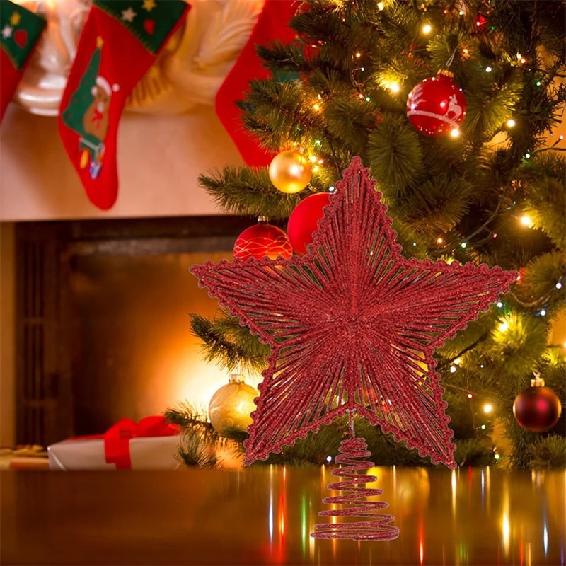 25cm 레드 반짝이 크리스마스 트리 토퍼 철 스타 크 - Star Tree Topper 리뷰 및 가격