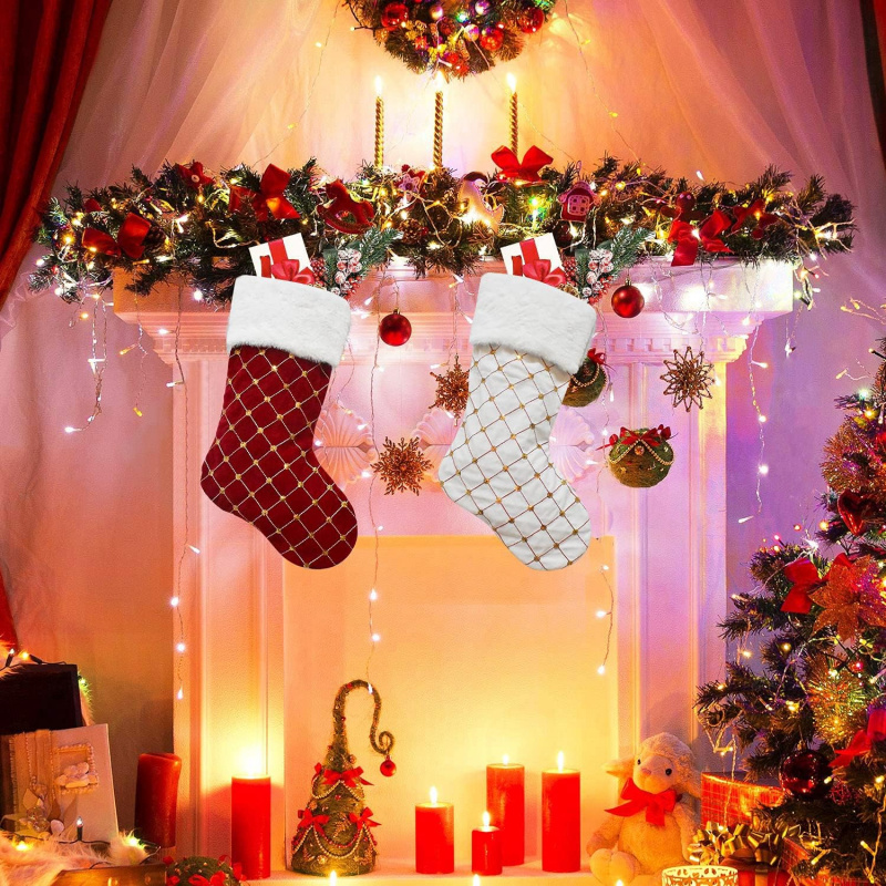 크리스마스 양말 부드러운 인조 모피 체크무늬 벽난로 장 - Christmas Stocking Hanging 리뷰 및 가격