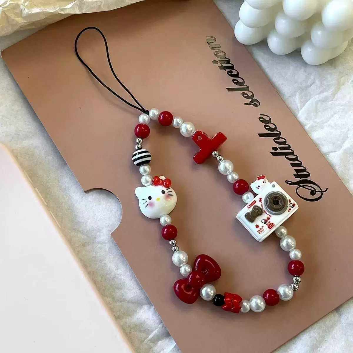 귀엽고 예쁜 헬로키티 분실방지 비즈 폰 스트랩, 귀여운 - Ribbon Bow Gift 리뷰 및 가격