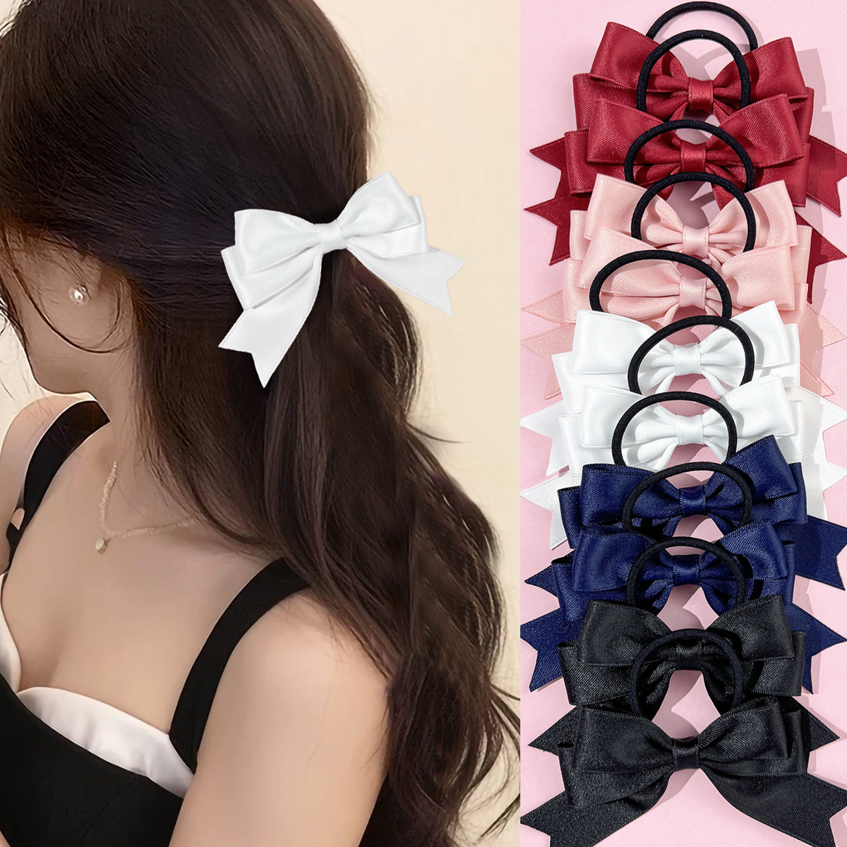2개의 리본 머리끈, 달콤하고 심플하며, 더블 포니테일 - Ribbon Bow Gift 리뷰 및 가격