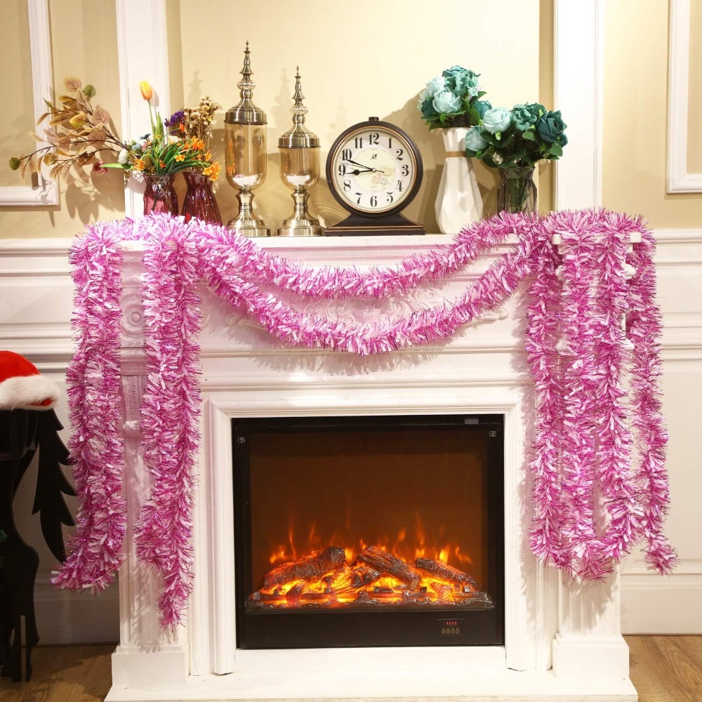 6개의 발렌타인데이 반짝이 가랜드, 핑크와 화이트 메탈 - Tinsel Garland Decoration 리뷰 및 가격