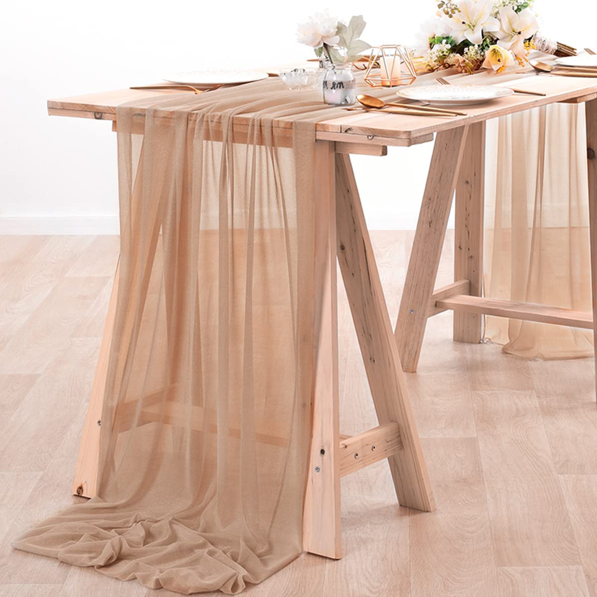 시폰 테이블 러너 누드 쉬어 패브릭 실크 웨딩 아치 오 - Christmas Table Runner 리뷰 및 가격