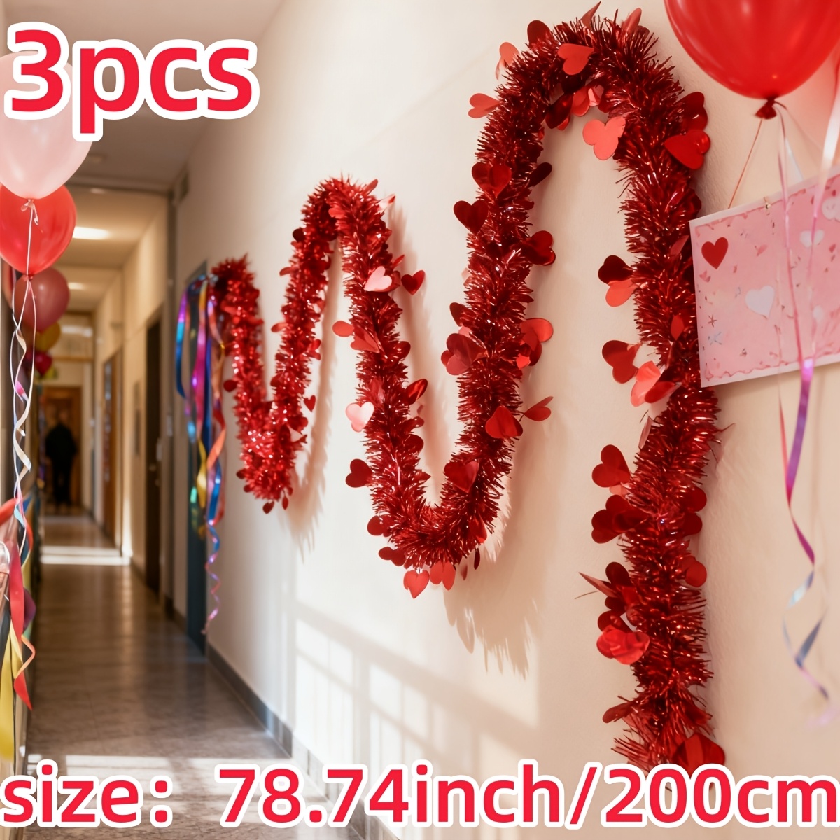 3개입 레드 하트 플라스틱 반짝이 가랜드(총 6M),  - Tinsel Garland Decoration 리뷰 및 가격