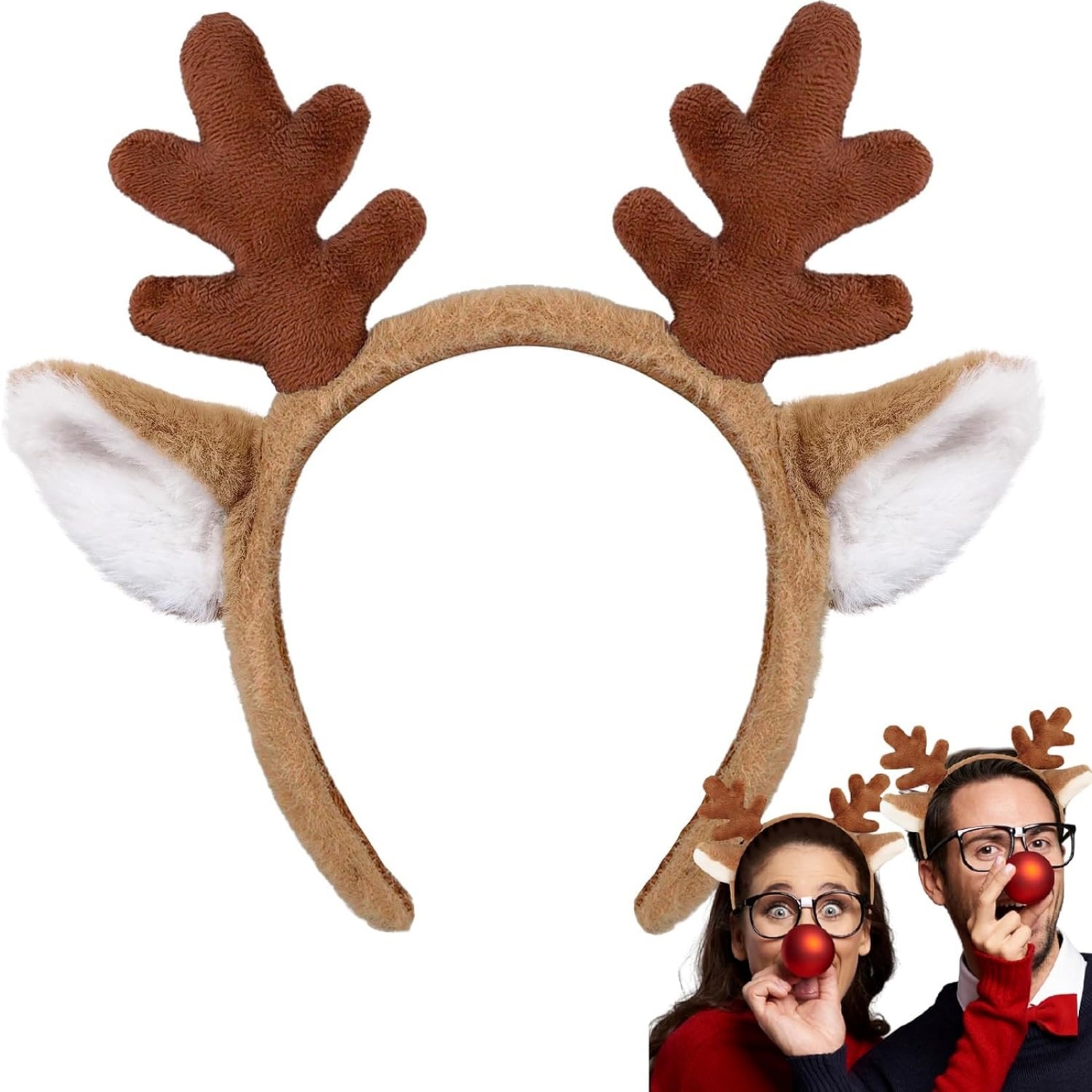 1개 크리스마스 순록 뿔 머리띠 - 귀가 달린 플러시  - Reindeer Antlers Headband 리뷰 및 가격