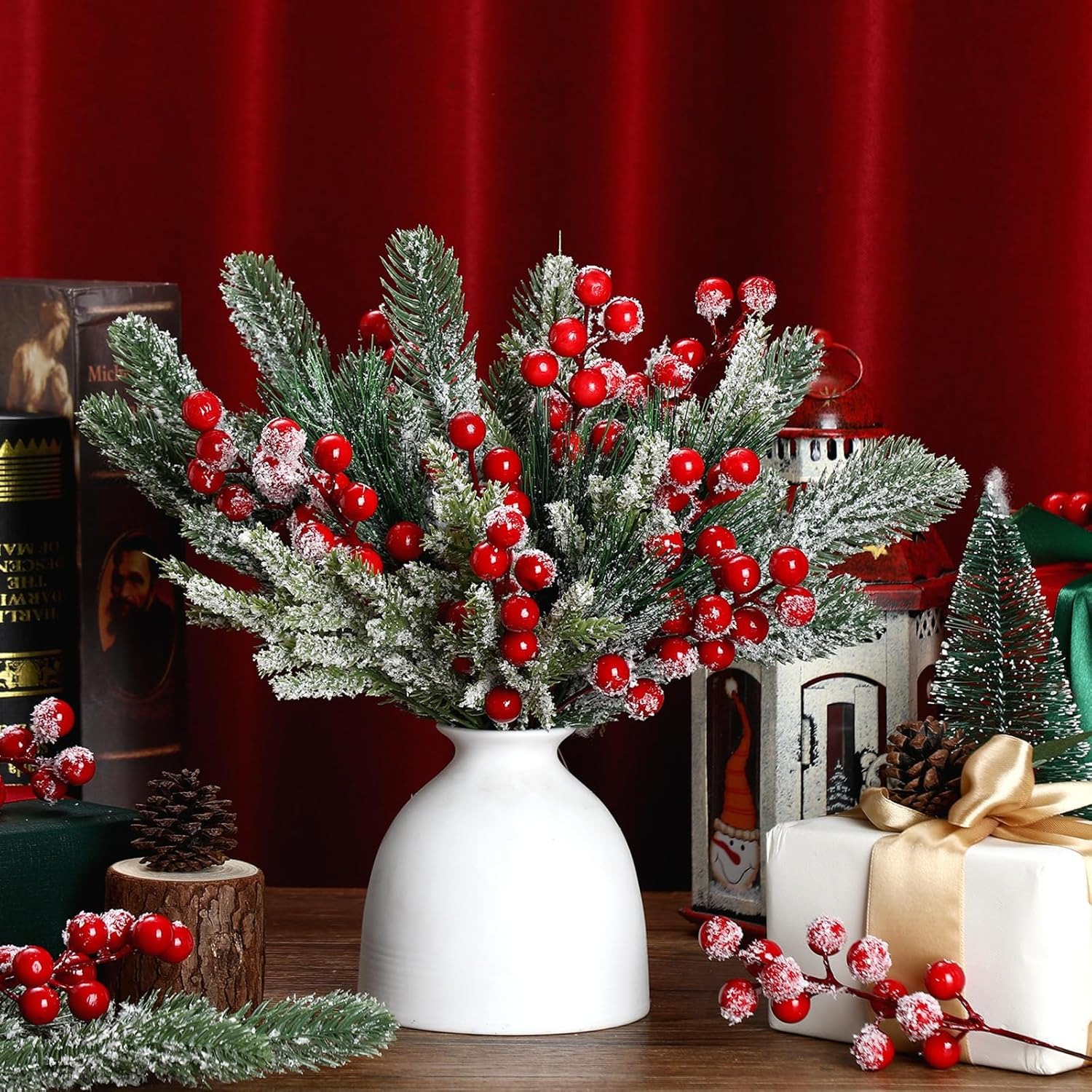 인공 눈 덮인 백송 가지 가짜 식물 녹색 잎송 가시 D - Christmas Wreath Fake 리뷰 및 가격