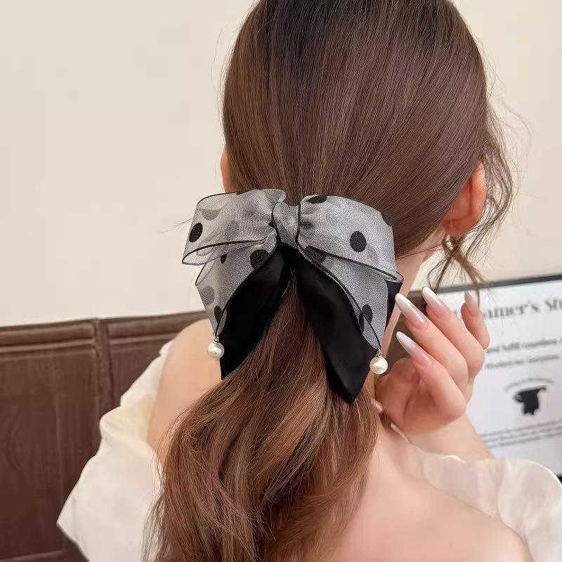 여성용 우아한 그레이 물방울 무늬 리본 헤어핀, 고급스 - Ribbon Bow Gift 리뷰 및 가격