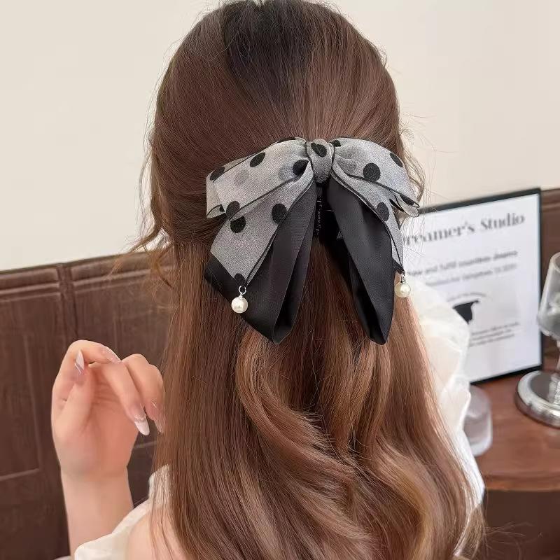 여성용 우아한 그레이 물방울 무늬 리본 헤어핀, 고급스 - Ribbon Bow Gift 리뷰 및 가격