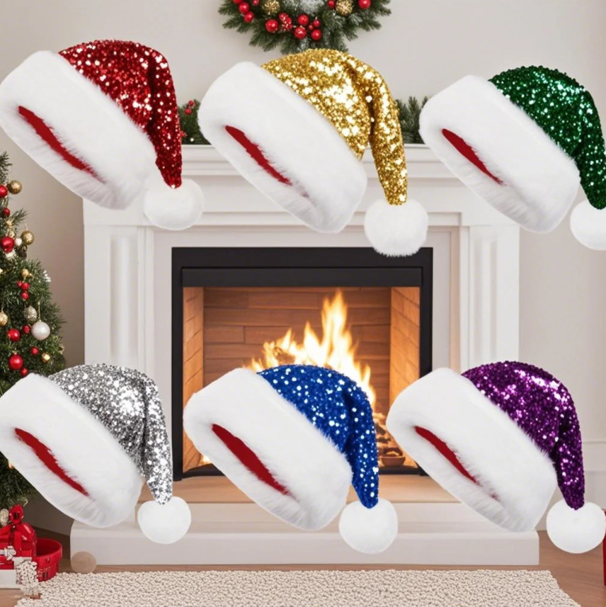 스팽글 크리스마스 모자 플러시 솔리드 컬러 스파클 산타 - Santa Hat Plush 리뷰 및 가격