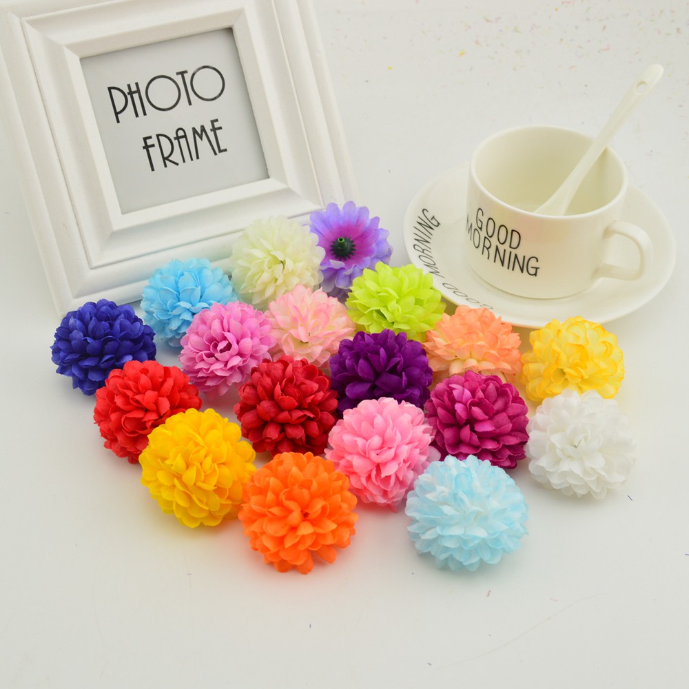 200PCS 5CM 실크 국화 인공 꽃 저렴한 머리 홈 - Christmas Wreath Fake 리뷰 및 가격