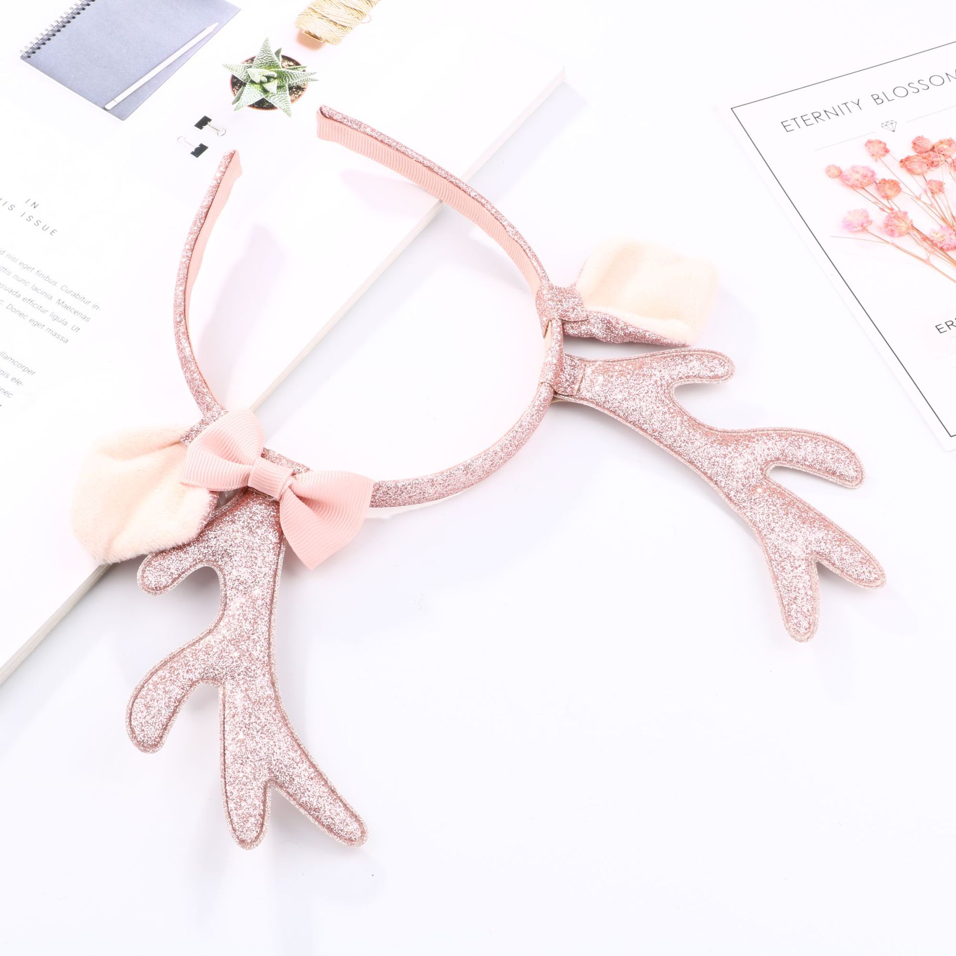 귀여운 핑크 글리터 루돌프 뿔 머리띠, 플러시 귀와 리 - Reindeer Antlers Headband 리뷰 및 가격