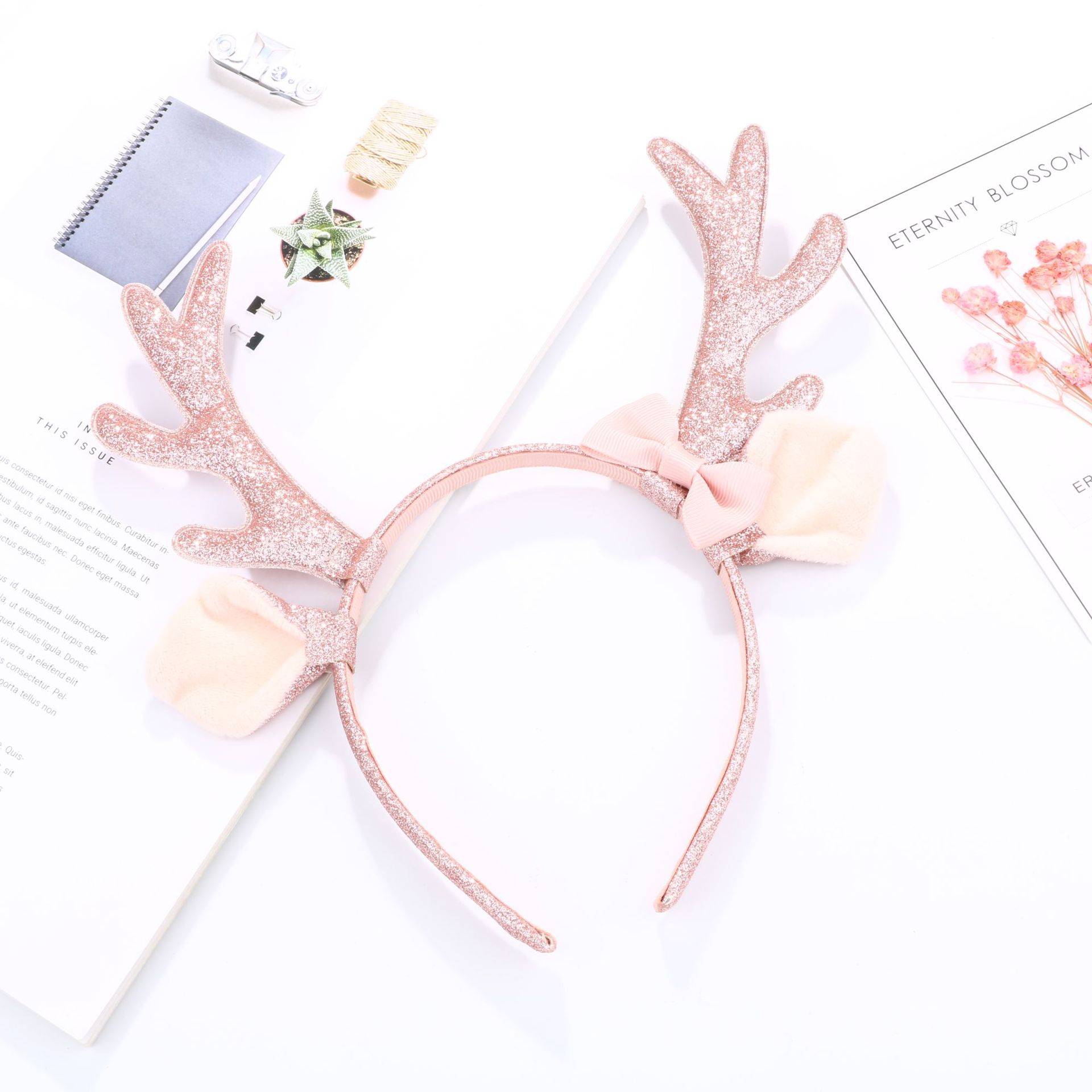 귀여운 핑크 글리터 루돌프 뿔 머리띠, 플러시 귀와 리 - Reindeer Antlers Headband 리뷰 및 가격