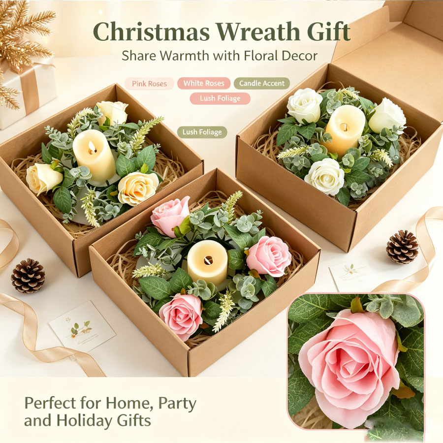 인공 장미 화환 모양의 촛대 꽃 화환 데스크탑 캔들 홀 - Christmas Wreath Fake 리뷰 및 가격