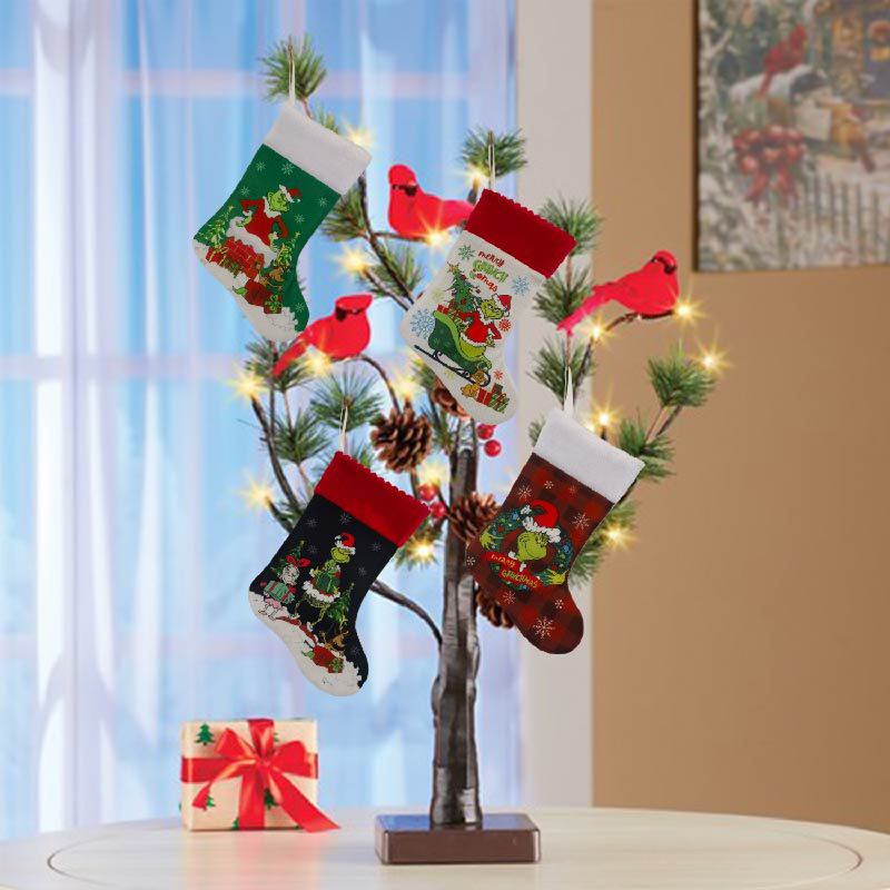 크리스마스 스타킹 그린치 양말 엘프 선물 가방 만화 녹 - Christmas Stocking Hanging 리뷰 및 가격