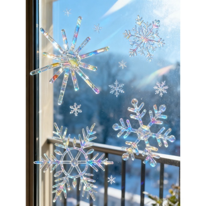 크리스마스 눈송이 무늬 무지개 프리즘 선캐쳐 PVC 정 - Snowflake Window Decal 리뷰 및 가격