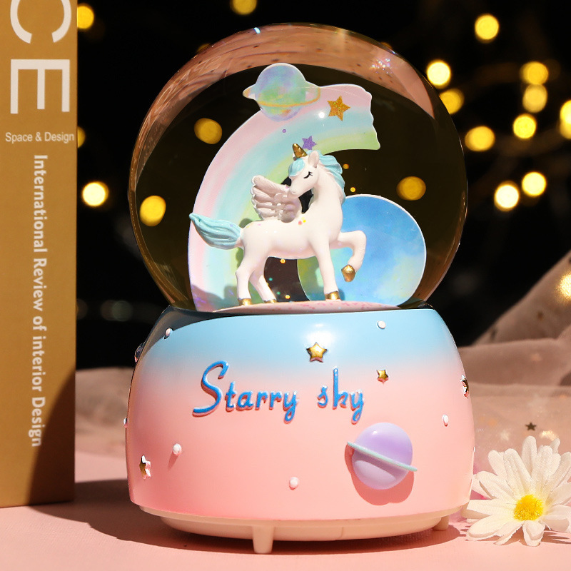 새로운 크리스탈 공 뮤직 박스 소녀 하트 유니콘 빛나는 - Snow Globe Musical 리뷰 및 가격